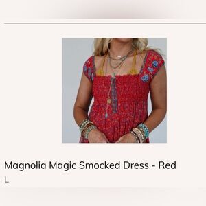 Three Birds Nest Magnolia Smocked Red Dress